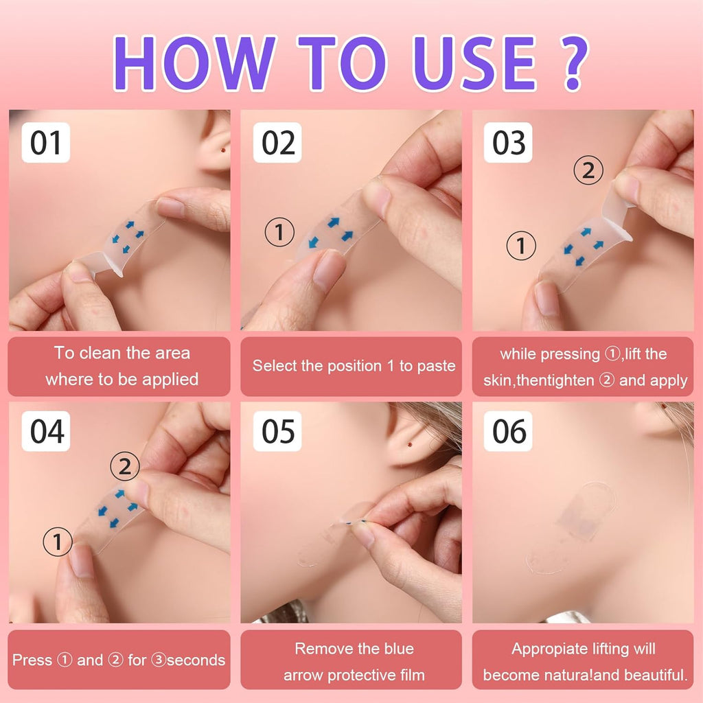 120PCS Face Tape Invisible, Beauty Skin Tightening Neck Jowls Double Chin Tape, Sagging Skin Face Tape Eyelid Strips Neck Wrinkle Patches Create Shape V Face