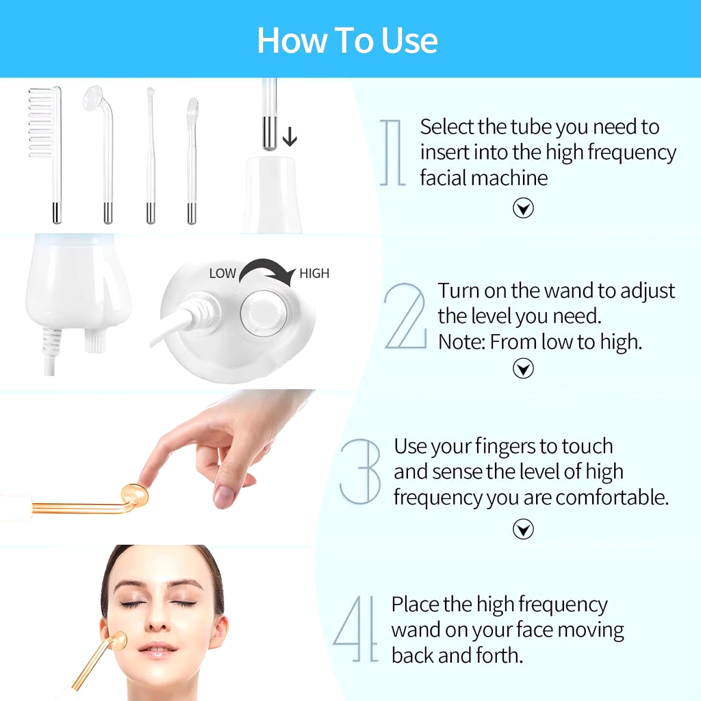 4 in 1 High Frequency Skin Therapy Wand Machine Microcurrent Massage Skin Rejuvenation Tightening Wrinkle Reducing Tool