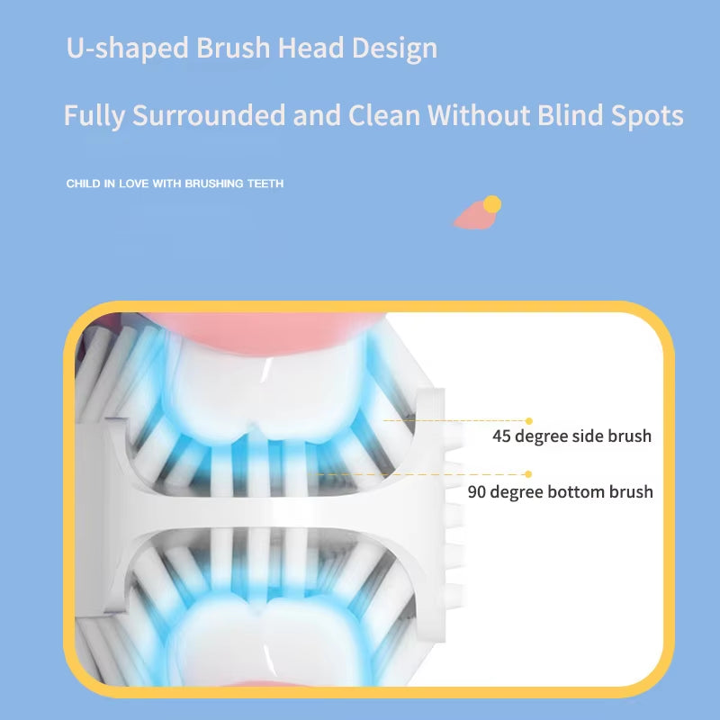 360° Sonic Electric Toothbrush U Shape Rechargeable for Kids Children Automatic Silicone Tooth Brush Smart Timer Blue Light IPX7