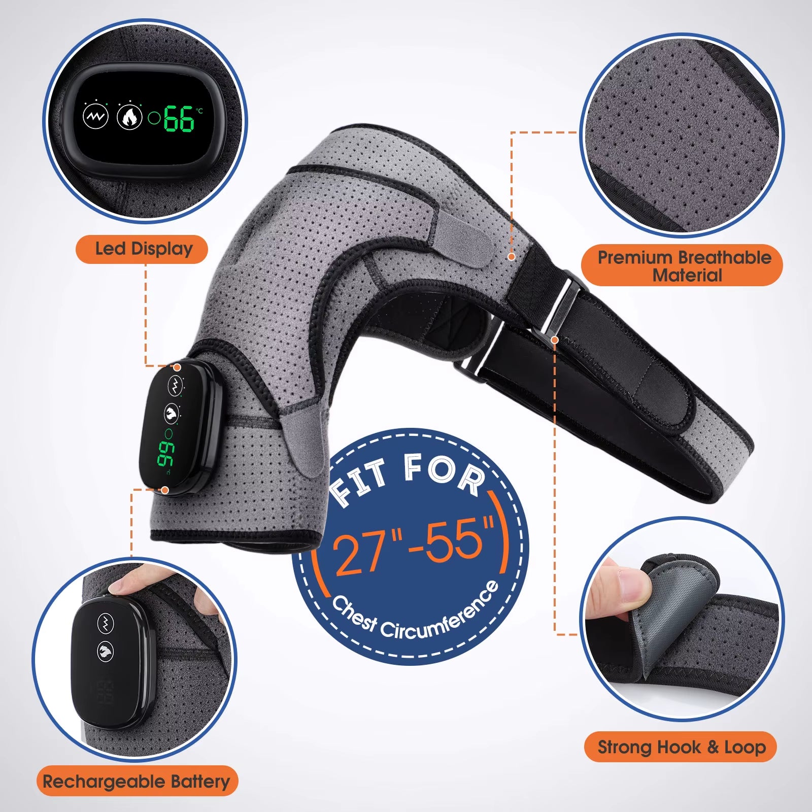 Electric Heating Shoulder Brace LED Display Vibration Shoulder Massage Support Belt Strap for Joint Brace Care Muscle Relaxation